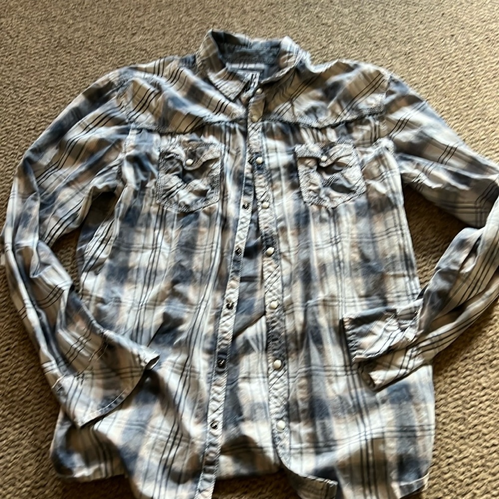 BKE Blue and White Plaid Casual Button Down Shirt